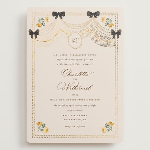This is a golden wedding invitations with foil pressed by Claudia Orengo called tuileries printing on signature in grand