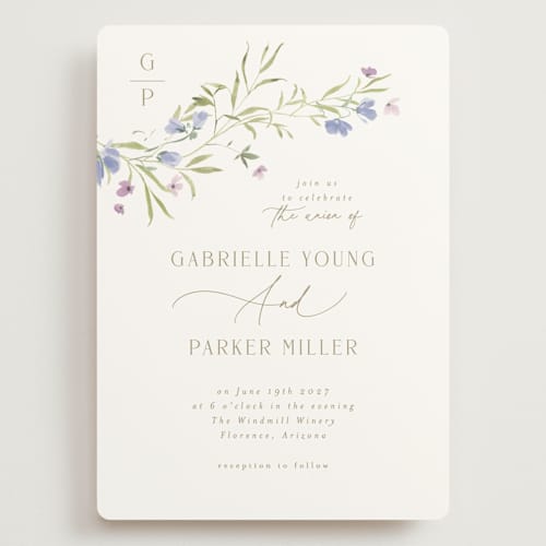 This is a wisteria wedding invitations with standard by Everett Paper Goods called sweeping meadow printing on signature in grand