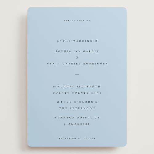 This is a sky wedding invitations with standard by Blustery August called tarte tatin printing on signature in grand