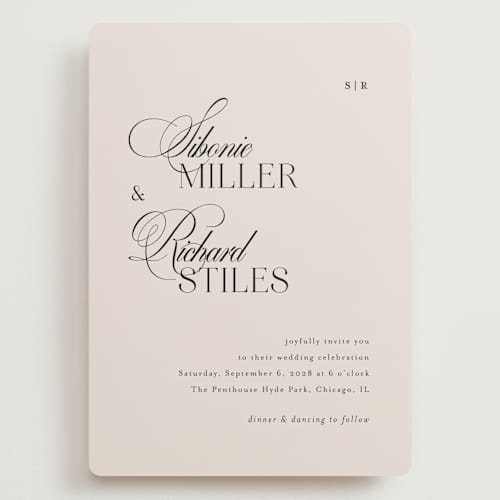 This is a ivory wedding invitations with standard by Melanie Kosuge called sibonie printing on signature in grand