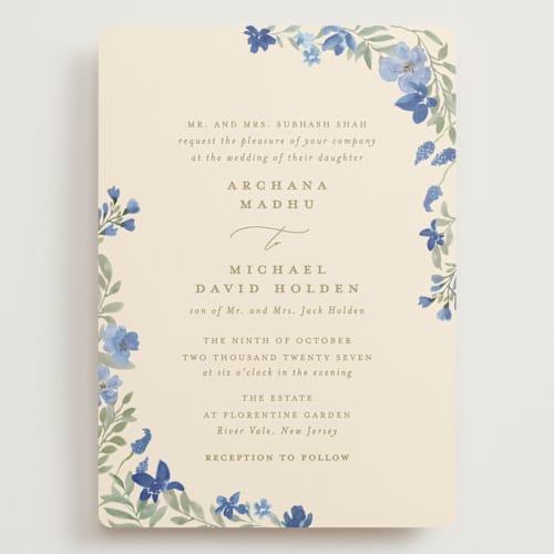 This is a blueberry wedding invitations with standard by Creo Study called nilgiri printing on signature in grand