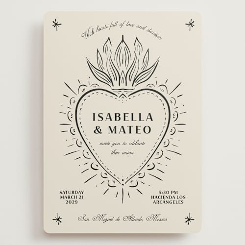 This is a ivory wedding invitations with standard by Ani Somi called milagro printing on signature in grand