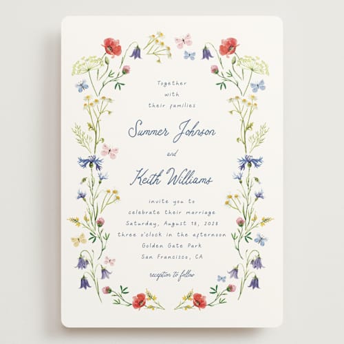 This is a ivory wedding invitations with standard by frau brandt called wildflower romance printing on signature in grand