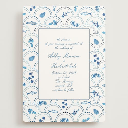 This is a cerulean wedding invitations with standard by Tamara Hilje called positano printing on signature in grand