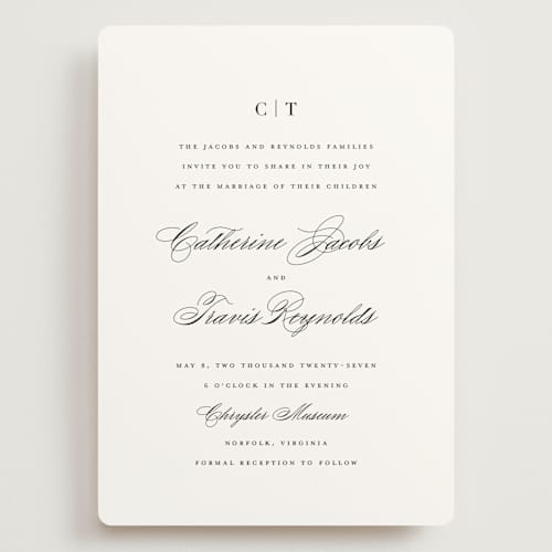 This is a snow wedding invitations with standard by Brandy Folse called classically elegant printing on signature in grand