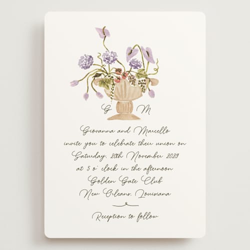 This is a lilac wedding invitations with standard by Pati Cascino called barolo printing on signature in grand