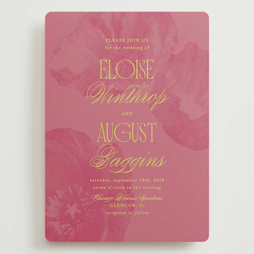 This is a flamingo wedding invitations with standard by Morgan Kendall called maximalist poppies printing on signature in grand