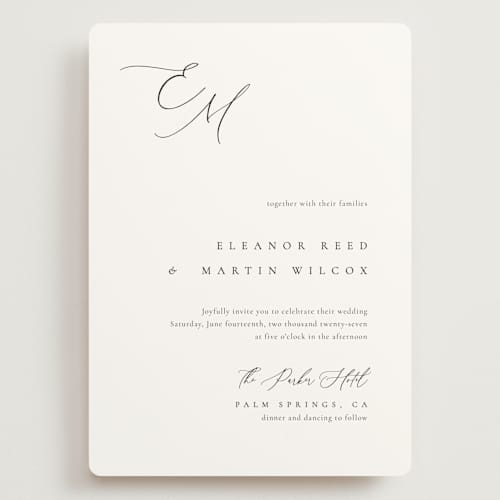 This is a silk wedding invitations with standard by Kelly Schmidt called corner printing on signature in grand