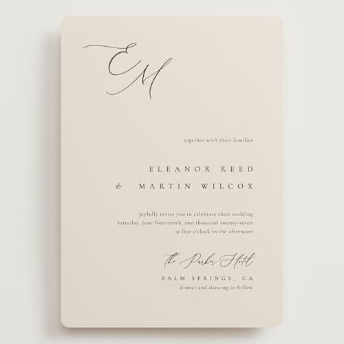 This is a linen wedding invitations with standard by Kelly Schmidt called corner printing on signature in grand