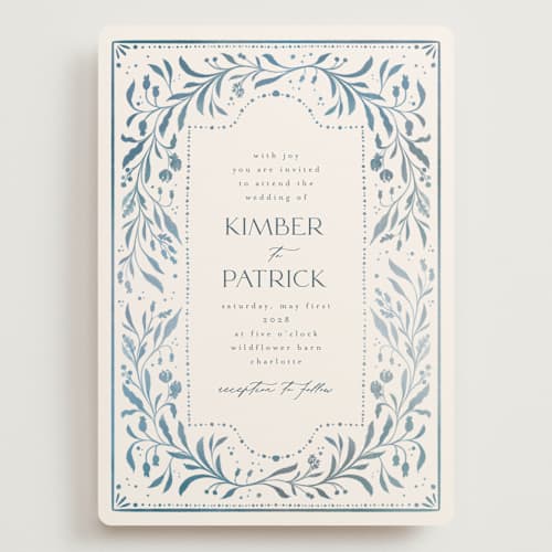 This is a delft blue wedding invitations with standard by Ashley DeMeyere called porcelain printing on signature in grand