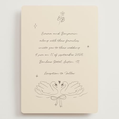 This is a buttercream wedding invitations with standard by Helena Vitto called the swan printing on signature in grand