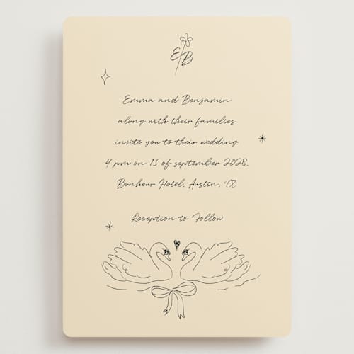 This is a vanilla wedding invitations with standard by Helena Vitto called the swan printing on signature in grand
