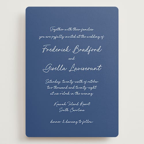 This is a santorini wedding invitations with standard by chocomocacino called strazzate printing on signature in grand