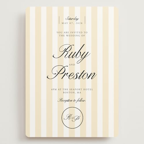 This is a sunshine wedding invitations with standard by Jen Ramsey called elegant and formal printing on signature in grand