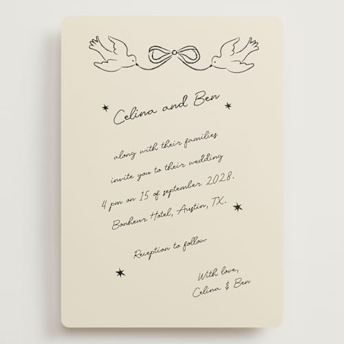 This is a noir wedding invitations with standard by Helena Vitto called the bird song printing on signature in grand
