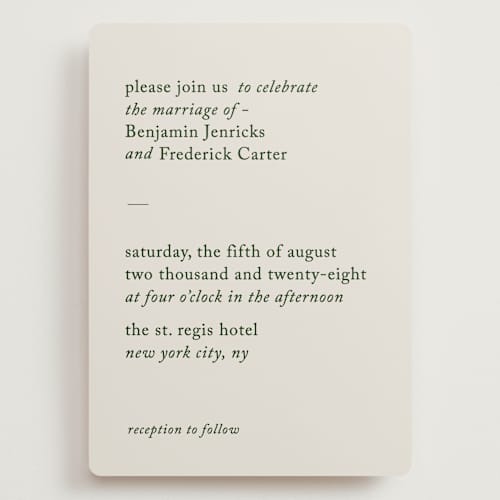 This is a forest wedding invitations with standard by Bethan called editorial printing on signature in grand