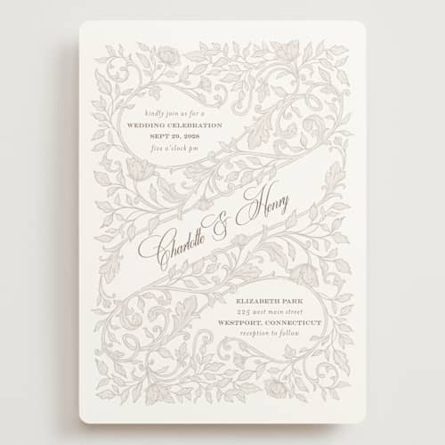 This is a natural wedding invitations with standard by BR Designs called vintage flourishes printing on signature in grand