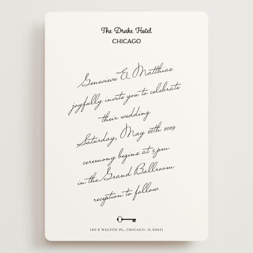 This is a ivory wedding invitations with standard by Studio Suku called hotel printing on signature in grand