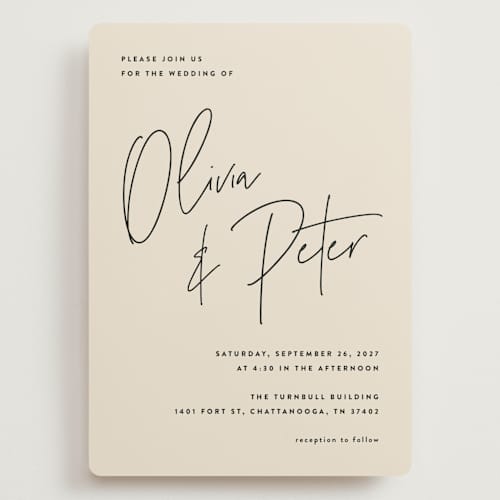 This is a champagne wedding invitations with standard by JoAnn Jinks called signed printing on signature in grand
