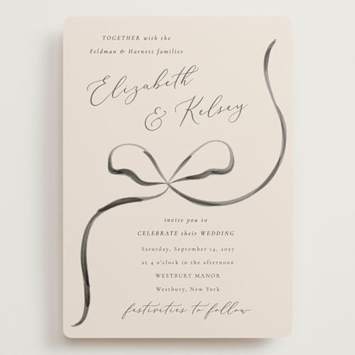 This is a tuxedo wedding invitations with standard by Corinne Malesic called bow printing on signature in grand