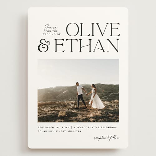This is a pearl wedding invitations with standard by Owl and Toad called casual printing on signature in grand