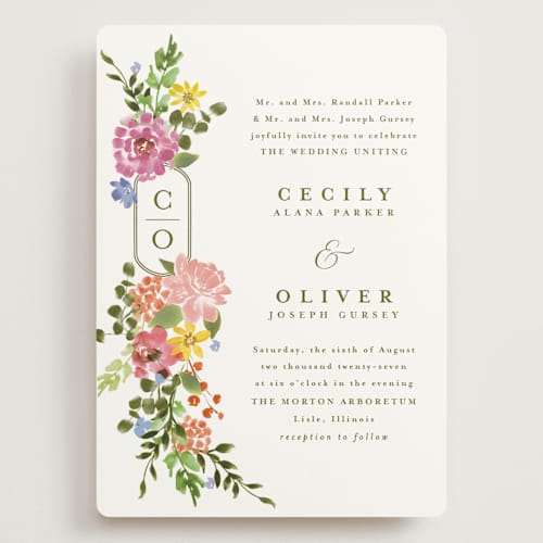 This is a summer wedding invitations with standard by Angela Marzuki called garland monogram printing on signature in grand