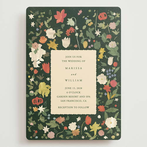 This is a garden wedding invitations with standard by Sumak Studio called all the flowers of the world printing on signature in grand