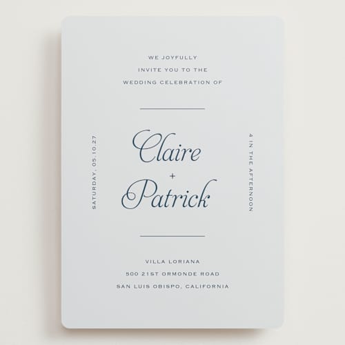 This is a powder wedding invitations with standard by Carolyn MacLaren called modernne printing on signature in grand