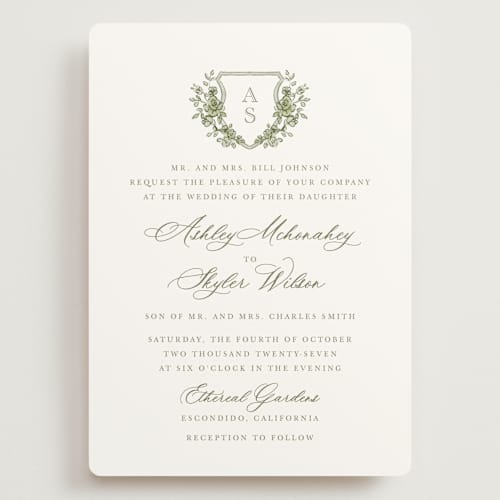 This is a moss wedding invitations with standard by Cass Loh called watercolor flowers crest printing on signature in grand