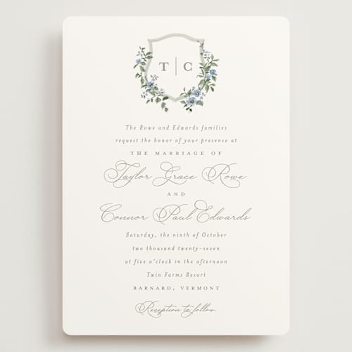 This is a sky wedding invitations with standard by Everett Paper Goods called foliage crest printing on signature in grand