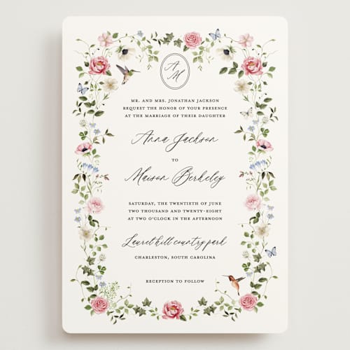 This is a peony wedding invitations with standard by Sarah Knight called ornate printing on signature in grand