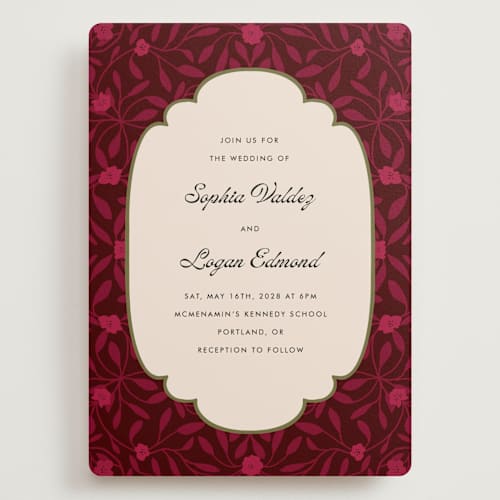 This is a garnet wedding invitations with standard by Morgan Kendall called victorian chic printing on signature in grand