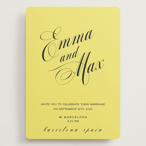 This is a lemon wedding invitations with standard by Ani Somi called in lights printing on signature in grand