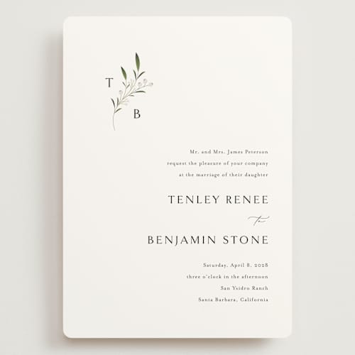 This is a cotton wedding invitations with standard by Jennifer Postorino called gentle whisper printing on signature in grand