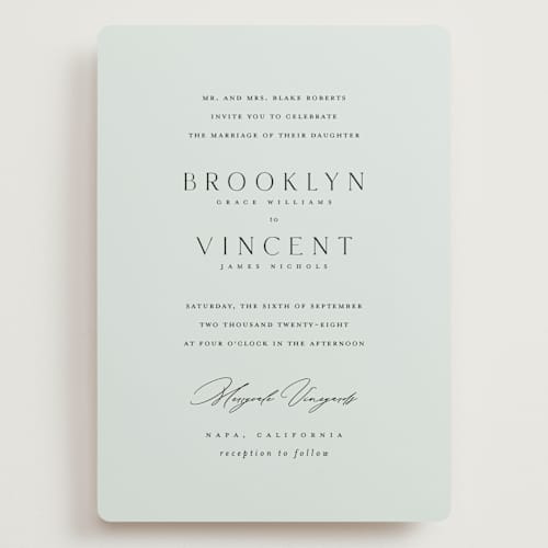 This is a sky wedding invitations with standard by Kelly Schmidt called merryvale printing on signature in grand