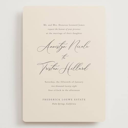 This is a mocha wedding invitations with standard by Jennifer Postorino called love story printing on signature in grand