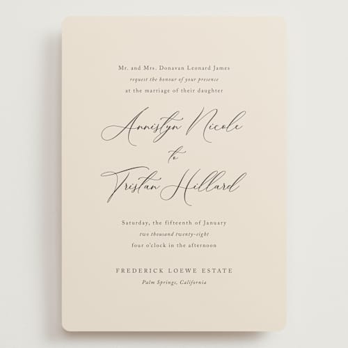 This is a mocha wedding invitations with standard by Jennifer Postorino called love story printing on signature in grand