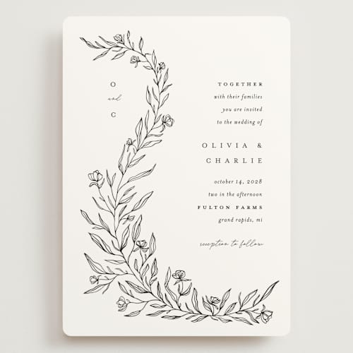 This is a alpine wedding invitations with standard by Pixel and Hank called floral cascade printing on signature in grand
