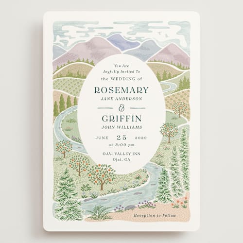 This is a pine wedding invitations with standard by Paper Sun Studio called river valley printing on signature in grand