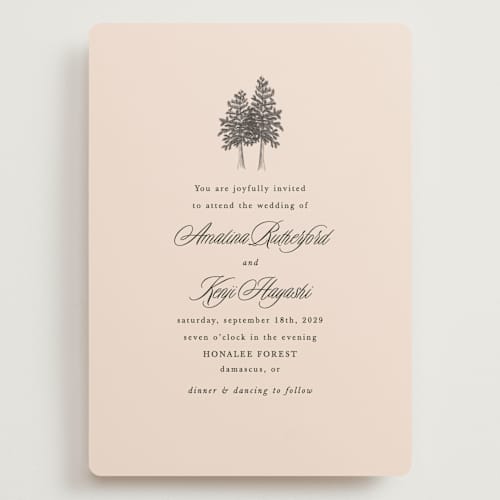 This is a almond wedding invitations with standard by Morgan Kendall called arboretum printing on signature in grand