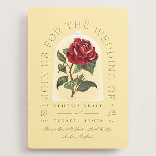 This is a mimosa wedding invitations with standard by Leah Bisch called enchanted rose from disney's beauty & the beast printing on signature in grand