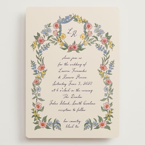 This is a cornflower wedding invitations with standard by Chris Griffith called a wedding in low country printing on signature in grand