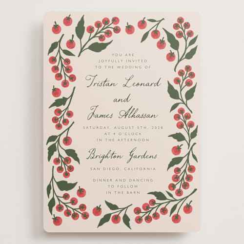 This is a tomato wedding invitations with standard by Katharine Watson called cherry tomatoes printing on signature in grand