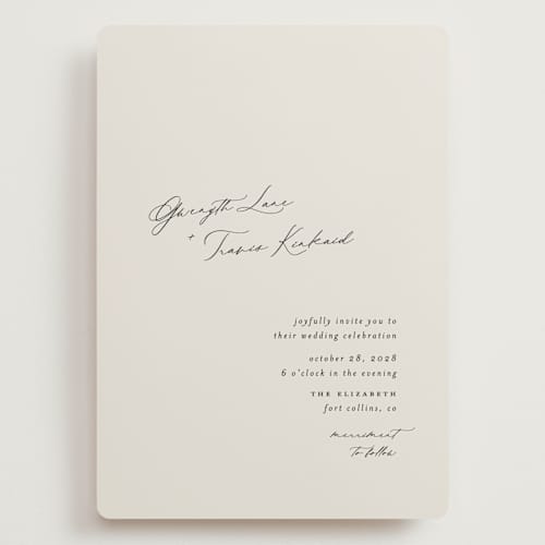 This is a ivory wedding invitations with standard by Carolyn Nicks called kinkaid printing on signature in grand