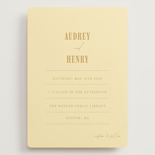 This is a butter wedding invitations with standard by Nazia Hyder called vintage label printing on signature in grand