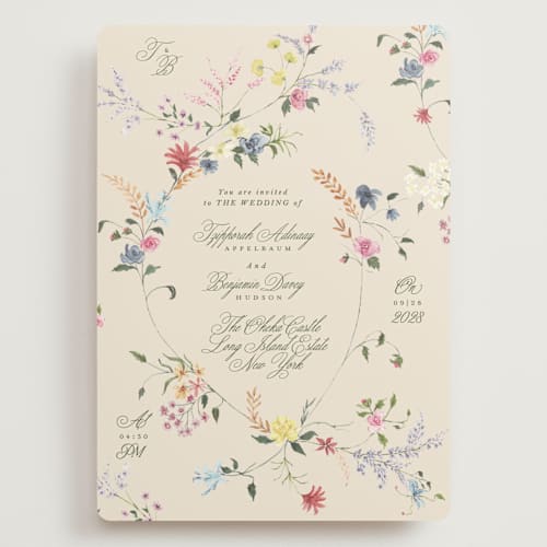 This is a english garden wedding invitations with standard by Phrosné Barwood called whimsey floral printing on signature in grand