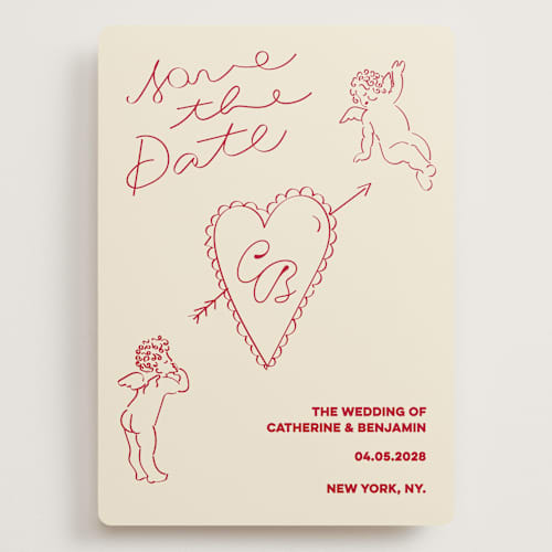 This is a cream save the date with standard by Helena Vitto called crazy little thing called love printing on signature in grand