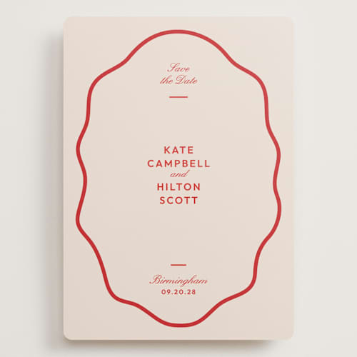 This is a cherry save the date with standard by Megan Davis called croquet printing on signature in grand