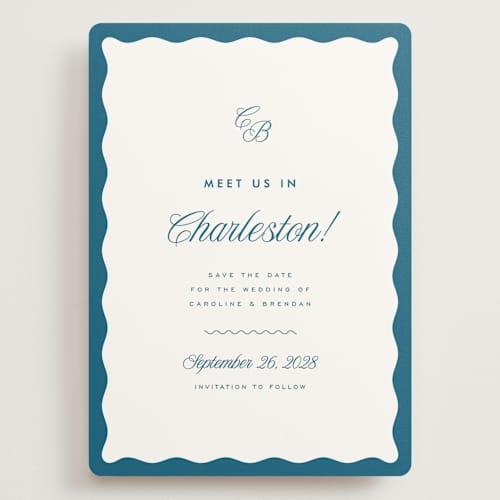 This is a ocean save the date with standard by Kelly Schmidt called meet us printing on signature in grand