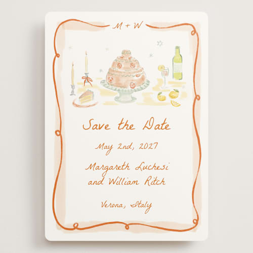 This is a flame save the date with standard by Pati Cascino called giardino printing on signature in grand